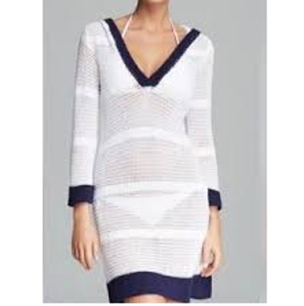 New Tommy Bahama Women's Navy Crocheted Open Weave Net Cover Up Hoodie Size L